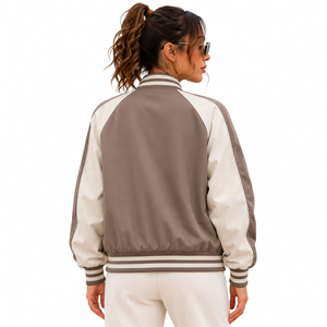 Blouson bomber pour femme, couleur unie, design à blocs de couleur, manches longues, fermeture éclair, respirant, écologique, tissu tissé à séchage rapide, hiver - Product Image 2