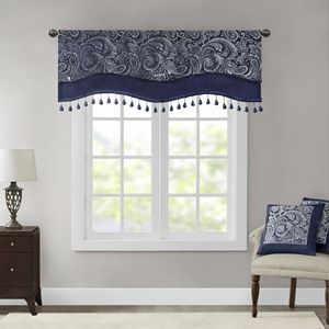 Porta finestra Jacquard Navy tascabili mantovana con perline 50x18 "tende e mantovane Navy - Product Image 1