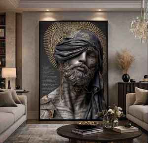 Cuadro de Arte Mural Europeo de Lujo con Retrato de Hombre Atado a las Suelas de los Ojos, Lienzo Premium Hecho a Mano, Acabado Mate Antideslumbrante, Estética Oscura - Product Image 1