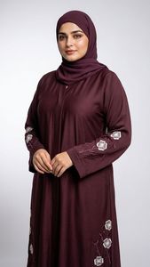 Elegant Navy Blue Embroidered Abaya With V Neck Long Sleeve Floor Length Modest Dress For Women Daily Wear - Product Image 4