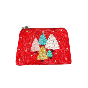 BY MULTI CRAFT Porte-monnaie perlé Joyeux Noël avec flocons de neige argentés en rouge, Porte-monnaie de Noël Naughty Nice - Product Image 2