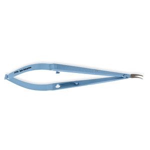 Portaagujas Castroviejo de 5.5'' (14cm) con mordazas curvas recubiertas de TC y mango plano con bloqueo, instrumento de titanio para microcirugía - Product Image 3