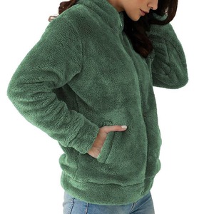 <b>Women's</b> Green <b>Fleece</b> <b>Jacket</b> Full Sleeve Stand Collar Zipper Closure Winter <b>Warm</b> Thick Polar <b>Fleece</b> Coat - Product Image 4