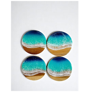 Posavasos Redondos de Resina y Madera Hechos a Mano, Diseño de Playa y Océano, Antideslizantes, 300 mm, Accesorios Modernos para Mesa - Product Image 1