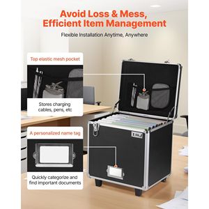 Boîte de rangement de fichiers d'affaires Mobile Portable poignée télescopique 15.6X12.6X15 pouces coffre interne verrouillage main tirer étui pour - Product Image 6