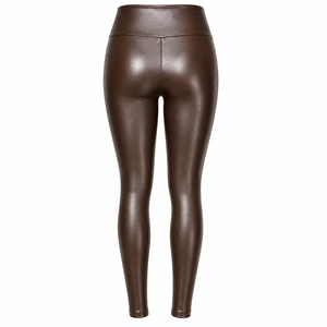 <span class=keywords><strong>Leggings</strong></span> da donna in ecopelle marrone, pantaloni slim fit elasticizzati a vita alta, alla moda - Product Image 2
