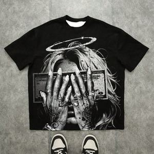 Men's Manufacturer Custom 100% Cotton Oversized High Quality Dtg Print Rhinestone Solid Pattern O-Neck Breathable Short Sleeve - Product Image 6
