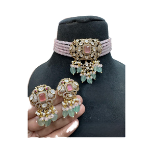 Gold Plated Polki <b>Kundan</b> Choker Set Earrings Fashionable Stylish Wedding Anniversary Celebrations <b>Jewelry</b> - Product Image 1