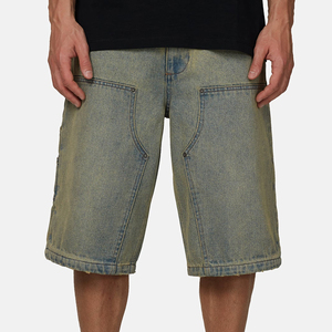Shorts Bermuda en jean délavé pour homme, taille mi-haute, couleur unie, toile respirante, fermeture boutonnée - Product Image 4