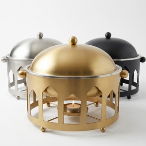 Plat à réchaud rond noir mat avec base en arche architecturale, intérieur en acier inoxydable, chauffe-plats pour la restauration chic industrielle - Product Image 5