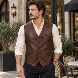 Men's Classic Leather Vests | Grey Black Burgundy Brown | OEM ODM Manufacturer | Premium Design Quality | - Product Image 6