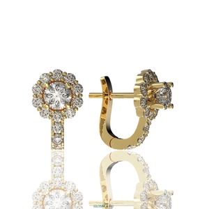 Pendientes de Aro con Halo de Diamantes de Moissanita al por Mayor, Diseño Personalizado de 5mm, Proveedor Glosbe & Co, Se Acepta OEM y ODM - Product Image 2