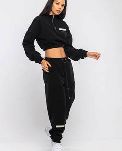 100% algodón orgánico tendencia nueva llegada personalizado Unisex polar cordón chándal mujeres Joggers Traje dos piezas conjuntos con capucha - Product Image 4