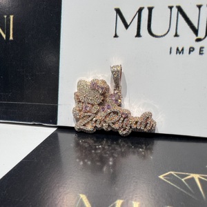 Collar Hip Hop con Colgante de Letra en Forma de Luna Chapado en Oro Rosa con Diamantes, Plata de Ley 925, Joyería para Raperos, Dijes Certificados IGI - Product Image 3