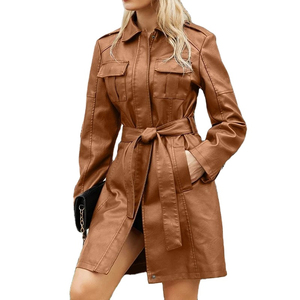 Solid Trader Light Weight Premium Quality Distressed Finish Rugged Cowboy Style Outfit Womens <b>Long</b> <b>Leather</b> <b>Jacket</b> - Product Image 5