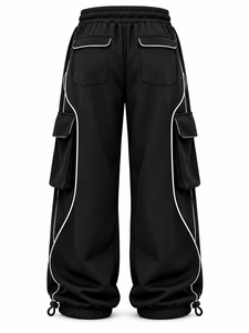 <b>Black</b> High Eco-Friendly Polyester Loose Cargo <b>Pants</b> Drawstring Wide Leg Trousers Pockets for <b>Women</b> Autumn Sports Casual Wear - Product Image 4