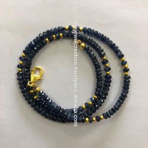 Collier de perles facettées en saphir bleu naturel certifié IGI de 3 mm et 4 mm avec fermoir mousqueton – Création de bijoux - Product Image 1