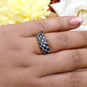 Anillo de Oro Amarillo de 14K con Racimo de Zafiros Azules Naturales para Mujer |   Joyería de Piedras Preciosas Finas de Corte Redondo, Venta al por Mayor, OEM, ODM - Product Image 6