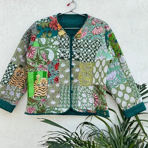 Veste matelassée en coton pour femme, patchwork floral, manches longues, col en V, fermeture boutonnée, vêtement d'extérieur printemps - Product Image 6