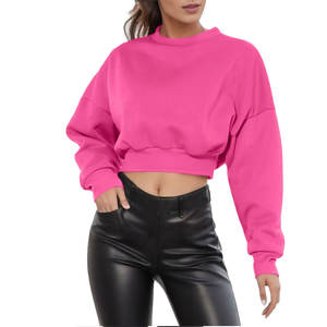 Haut court à capuche pour femme, style streetwear, automne, décontracté, couleur unie, manches longues, avec badge, couleurs personnalisables, vêtements de sport - Product Image 4