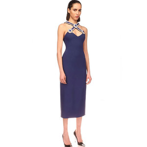 ชุดราตรีเดรสยาวปานกลาง คอวี แขนกุด ดีไซน์หรูหรา สำหรับงานเลี้ยง ออกงานกลางคืน  รูดซิปด้านหลัง  ทรงเข้ารูปช่วงเอว - Product Image 2