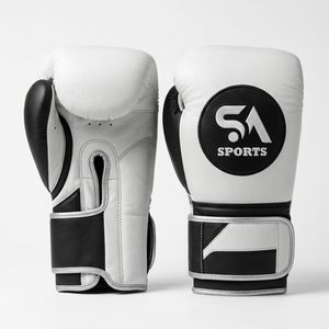 Contrast White and Black Microfiber Leather High Tensile Strength Pro Sparring SA Sports Boxing Gloves - Product Image 1
