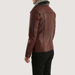 Veste en cuir marron pour homme Evan Hart, broderie hiver, coupe-vent, respirante, écologique, antibactérienne, avec col montant et lettres sur le devant - Product Image 3