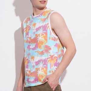 Camiseta sin Mangas con Cuello Redondo y Estampado de Palmeras Tropicales, Corte Regular Informal, Tejido de Poliéster Transpirable - Product Image 3