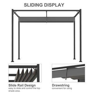 Pergola Gazebo da Giardino 10x7 FT con Tettoia Retrattile per Patio Esterno, Parco, Villa - Grigio Metallico - Product Image 3