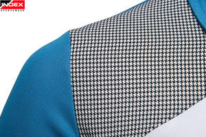 Index Men's <b>Blue</b> White Geometric Color Blocked Short Sleeve <b>Polo</b> <b>Shirt</b> Knitted Sporty Quick Dry Regular Fit Button Design - Product Image 6