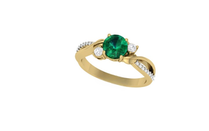 Anillo de Compromiso de Oro de 18k con Esmeralda Cultivada en Laboratorio de Corte Redondo de 1ct, Detalles de Diamantes de Varias Formas, Joyería Hecha a Mano Personalizada - Product Image 3