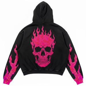 Sudadera con Capucha Personalizada, Diseño de Calavera y Mariposa Rosada, Estilo Gótico, Hip Hop, Casual, 100% Algodón, Felpa Ecológica, Corte Regular - Product Image 2