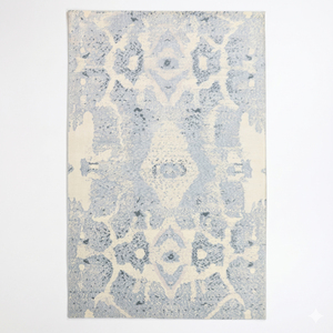 Tapis de zone personnalisé en laine tuftée à la main, écologique, antidérapant, à poils épais, bleu poudré ivoire, motif médaillon vieilli, pour hôtels, villas et salons - Product Image 1