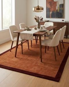 Tapis en laine de terre cuite au meilleur prix avec bordure bordeaux, tissé à la main en laine de Nouvelle-Zélande, tapis d'intérieur chaud, minimaliste et moderne - Product Image 2
