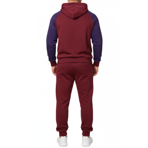 Premium Maroon and <b>Purple</b> <b>Mens</b> Tracksuit | Raglan Sleeve Hoodie Set | Custom two Piece Joggers <b>suit</b> - Product Image 2