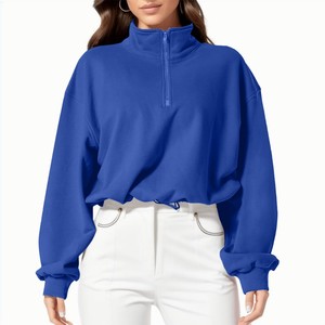 Sweat-shirt à capuche décontracté pour femme, imprimé sur le devant, uni, demi-zip, style athlétique Harajuku, pour l'entraînement, mode hiver, coupe régulière - Product Image 4