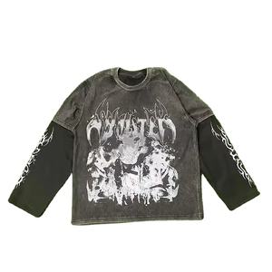 Top qualité Logo personnalisé Double couche à manches longues Style tendance Streetwear lourd surdimensionné 100% coton hommes t-shirt - Product Image 5