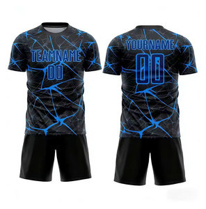 ชุดเสื้อฟุตบอลแบบซับลิเมชั่นสั่งทำพิเศษสำหรับผู้ชาย สีดำ-น้ำเงิน ลายแตก แขนสั้น ระบายเหงื่อได้ดี ทรงสปอร์ต สำหรับผู้ใหญ่ - Product Image 1