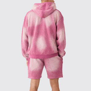 Ensemble de jogging décontracté pour homme en molleton 100 % coton respirant, brodé, délavé à l'acide, avec short et haut à manches longues zippé effet usé - Product Image 4