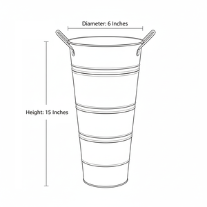 Seau en métal galvanisé Vaes, seau à fleurs de style farmhouse français avec poignées, support décoratif en métal rustique, vase à fleurs pour la maison - Product Image 6