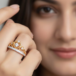 Bague de princesse en or de luxe avec couronne en forme de cœur pour femmes, bijoux pour mariage et anniversaire, cadeau - Product Image 4