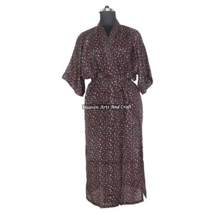 KL014 Kimono Sari Vintage de Seda Pura para Mujer, Estilo Abstracto, Talla Única Ajustable, Chaqueta Larga - Product Image 4