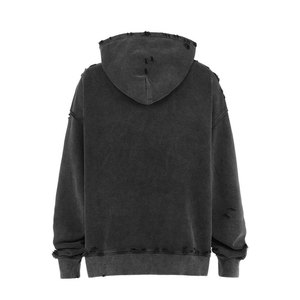 เสื้อฮู้ดสีดำสำหรับผู้ชาย ผ้าฟลีซถัก ดีไซน์ทำสีซีดแบบวินเทจ มีกระเป๋า ระบายอากาศได้ดี เหมาะสำหรับใส่ในฤดูหนาว สไตล์สตรีทแวร์ - Product Image 2