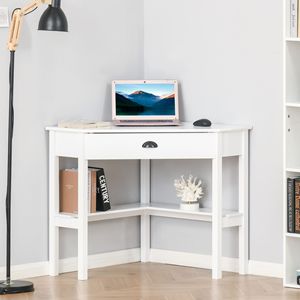 <b>White</b> Durable MDF Home Office Corner Desk <b>Small</b> Computer <b>Table</b> with Drawer and Storage Shelves PC Desk - Product Image 2