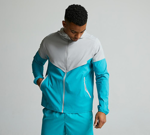 Men's Color Blocking Windproof windbreaker <b>Jacket</b> Zipper Closure Sporty Style <b>Summer</b> Polyester Material Stand Collar Regular Fit - Product Image 3