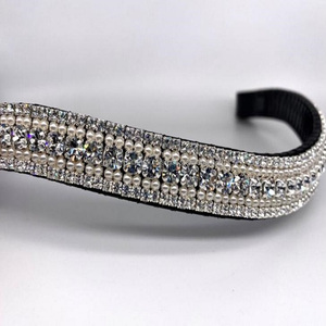 Nuevo diseño de lujo de 5 filas de cristales multicolores, diamantes de imitación de perlas, banda para cejas ostentosa, bandas para cejas de caballo de cuero de alta calidad en todos los tamaños - Product Image 1