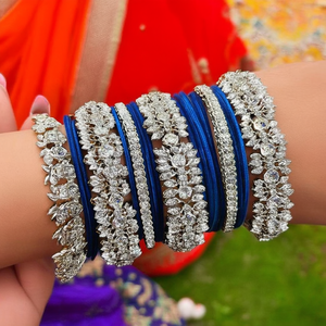 Sparkling Austrian Stone Fashion Jewelry <b>Set</b> Elegant Fancy <b>Bangles</b> for Wedding & Festive Wear-10575606BLU_2.4 - Product Image 3