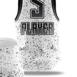 Ensemble de maillot de basket-ball sublimé personnalisé, débardeur sans manches à capuche avec short de compression, motif à pois blancs, évacuation de l'humidité - Product Image 5