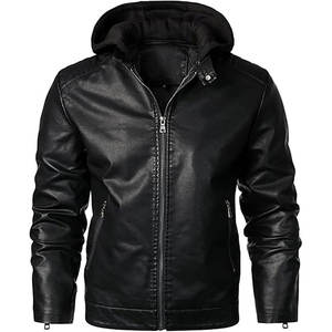 Men's Soft <b>Leather</b> Winter Motorcycle <b>Jacket</b> with <b>Long</b> Sleeves and Zipper Closure Breathable OEM Service - Product Image 3