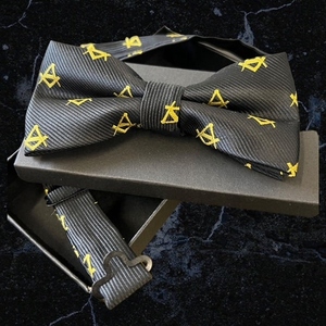 Noeud papillon maçonnique personnalisé OEM, motif carré noir et or, sur mesure, pour homme, formel - Product Image 3